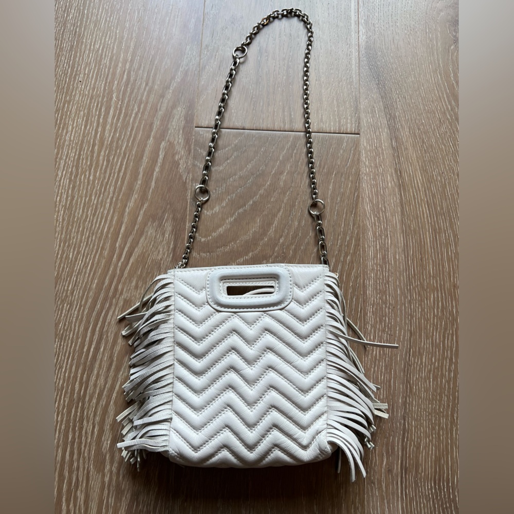 MAJE mini M bag - chevron pattern - ivory leather